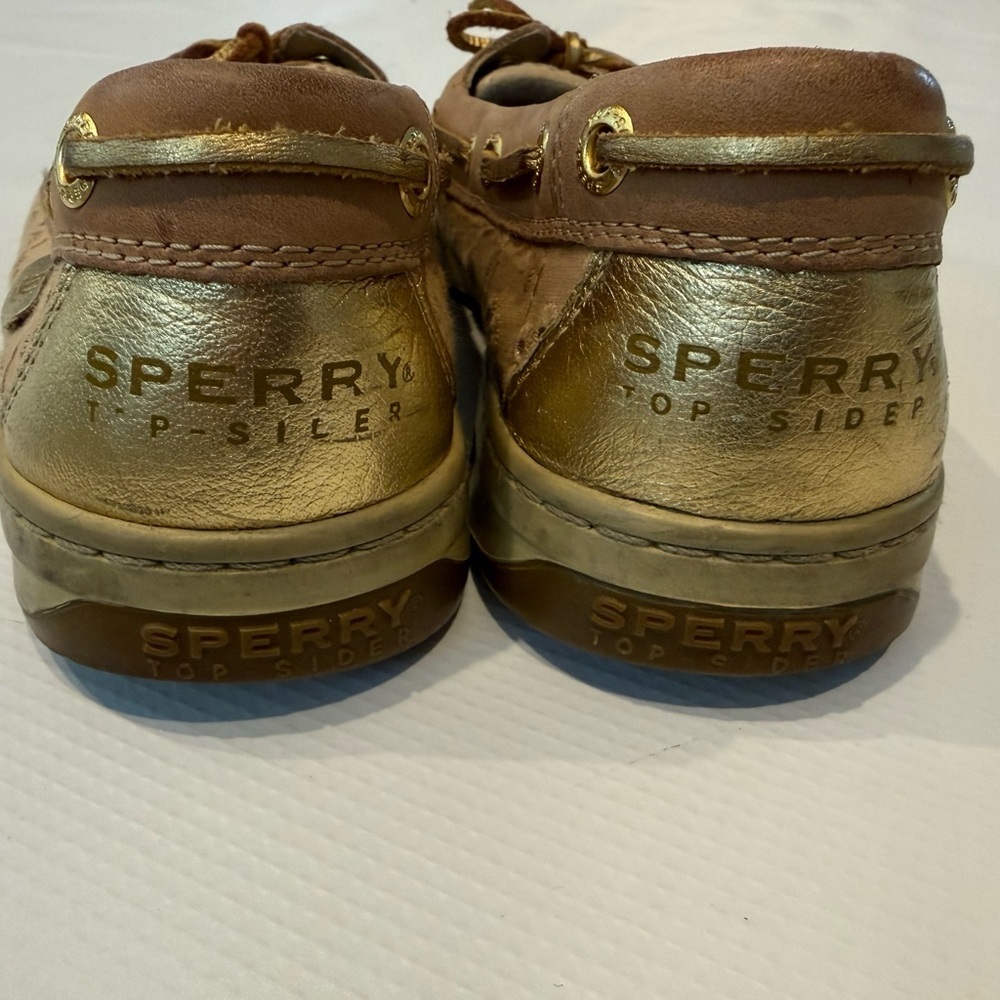 Sperry Topsiders Tan and Gold Loafers